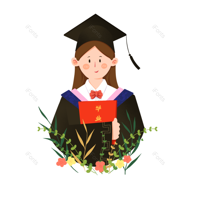 毕业季图片,博士帽元素,花卉PNG,女孩免抠素材